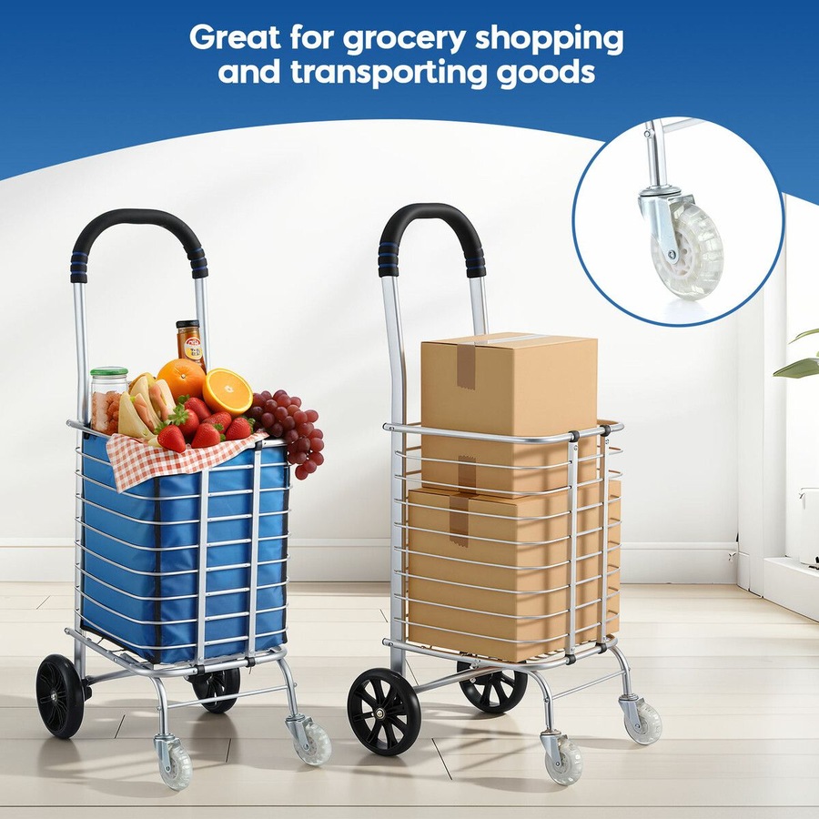 Foldable Shopping Trolley Cart Grocery Bag Storage Basket Waterproof Aluminium Wheeled Utility Granny Market Luggage Dolly Collapsible Folding Portable