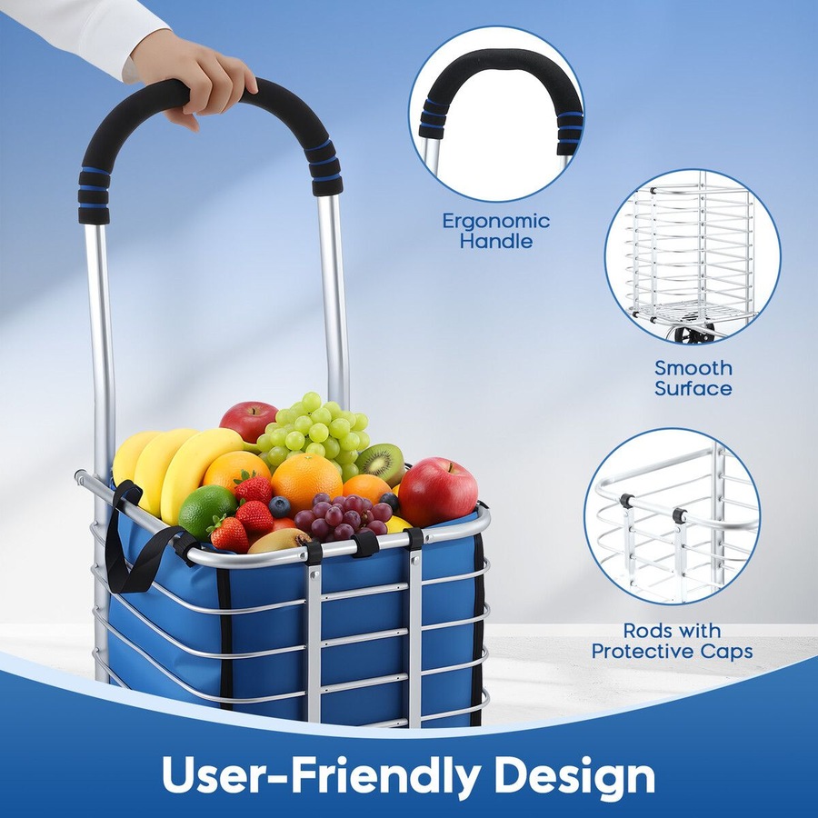 Foldable Shopping Trolley Cart Grocery Bag Storage Basket Waterproof Aluminium Wheeled Utility Granny Market Luggage Dolly Collapsible Folding Portable