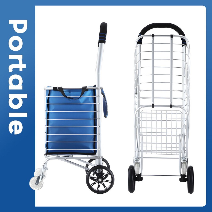 Foldable Shopping Trolley Cart Grocery Bag Storage Basket Waterproof Aluminium Wheeled Utility Granny Market Luggage Dolly Collapsible Folding Portable