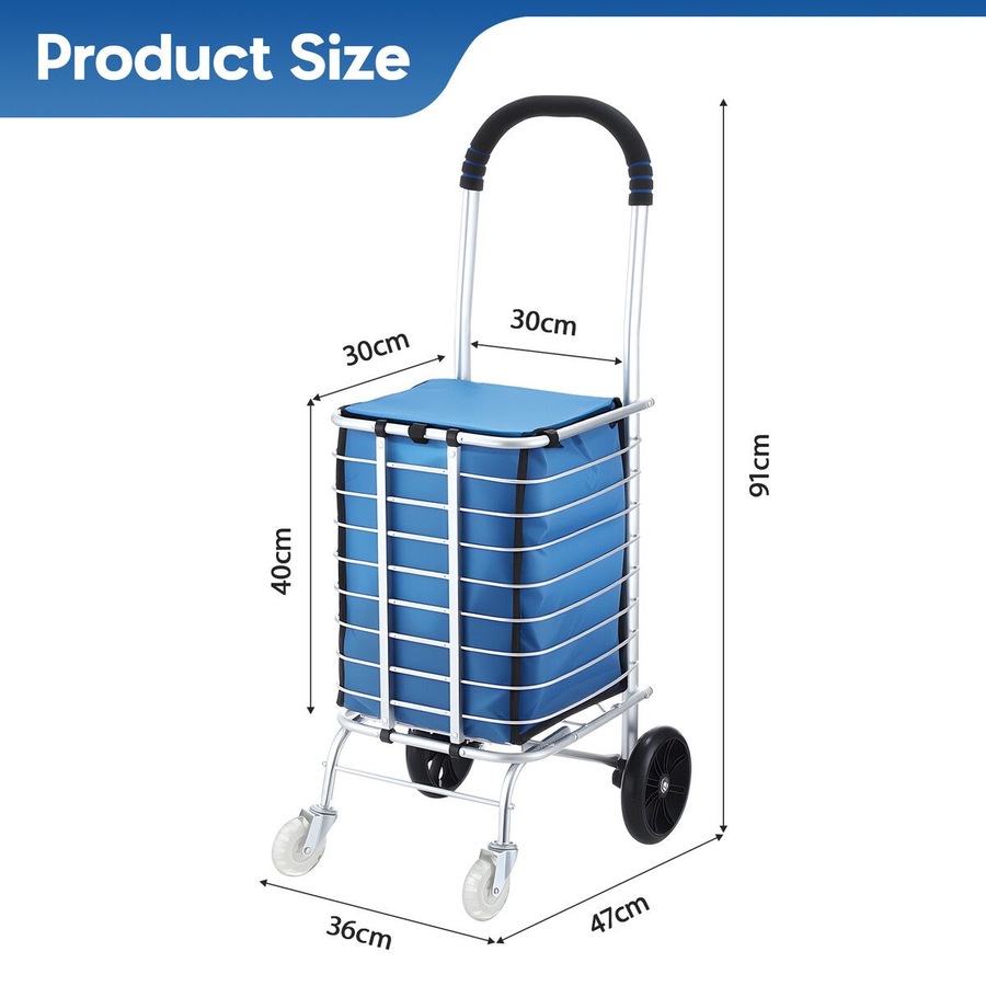 Foldable Shopping Trolley Cart Grocery Bag Storage Basket Waterproof Aluminium Wheeled Utility Granny Market Luggage Dolly Collapsible Folding Portable