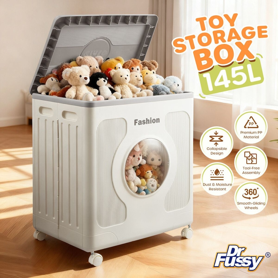 Foldable Storage Box Bin Large Plastic Collapsible Container Organiser Home Playroom for Kids Toys Stuffed Animal Clothes Bedding with Lid Wheels 145L