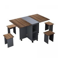Folding Dining Table Set 4 Chairs 5 Piece Extendable Outdoor Furniture Room Home Kitchen Camping Picnic Desk Foldable Modern Wooden with Wheels