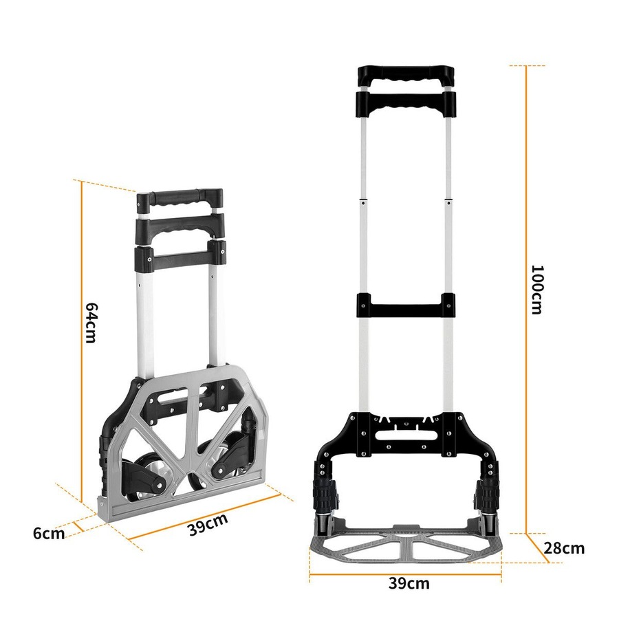 Folding Dolly Hand Truck Utility Luggage Cart Shopping Trolley Collapsible Foldable Telescopic Handle Moving Grocery Office Camping Portable Wheels