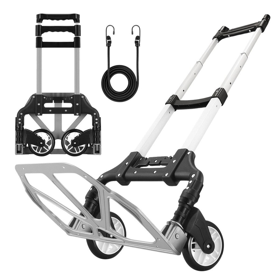 Folding Dolly Hand Truck Utility Luggage Cart Shopping Trolley Collapsible Foldable Telescopic Handle Moving Grocery Office Camping Portable Wheels