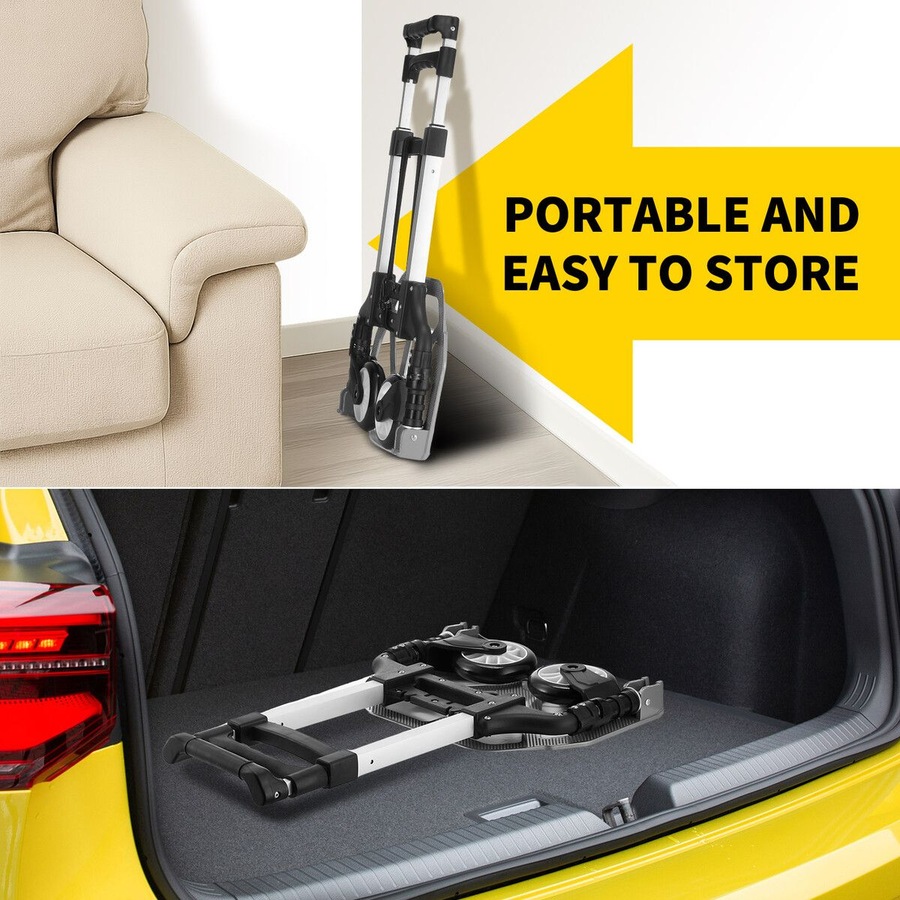 Folding Dolly Hand Truck Utility Luggage Cart Shopping Trolley Collapsible Foldable Telescopic Handle Moving Grocery Office Camping Portable Wheels