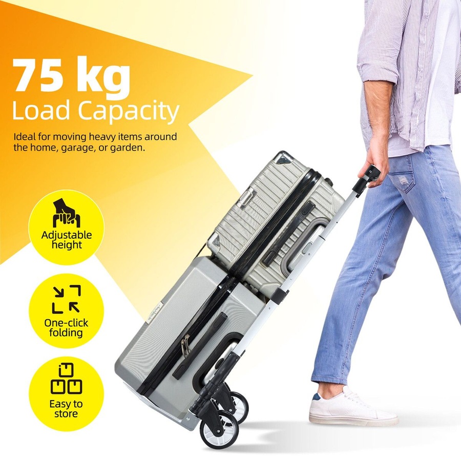 Folding Dolly Hand Truck Utility Luggage Cart Shopping Trolley Collapsible Foldable Telescopic Handle Moving Grocery Office Camping Portable Wheels