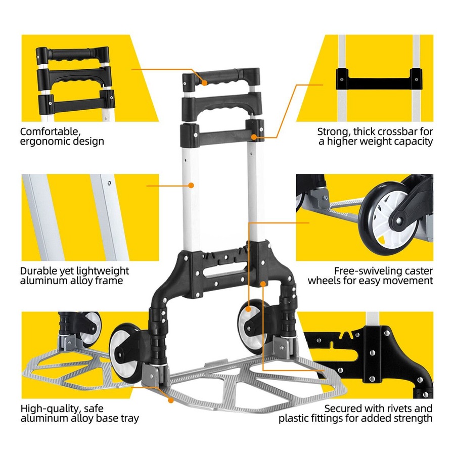 Folding Dolly Hand Truck Utility Luggage Cart Shopping Trolley Collapsible Foldable Telescopic Handle Moving Grocery Office Camping Portable Wheels