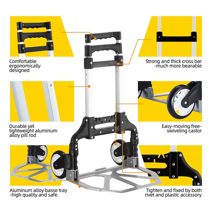 Folding Dolly Hand Truck Utility Luggage Cart Shopping Trolley Collapsible Foldable Telescopic Handle Moving Grocery Office Camping Portable Wheels