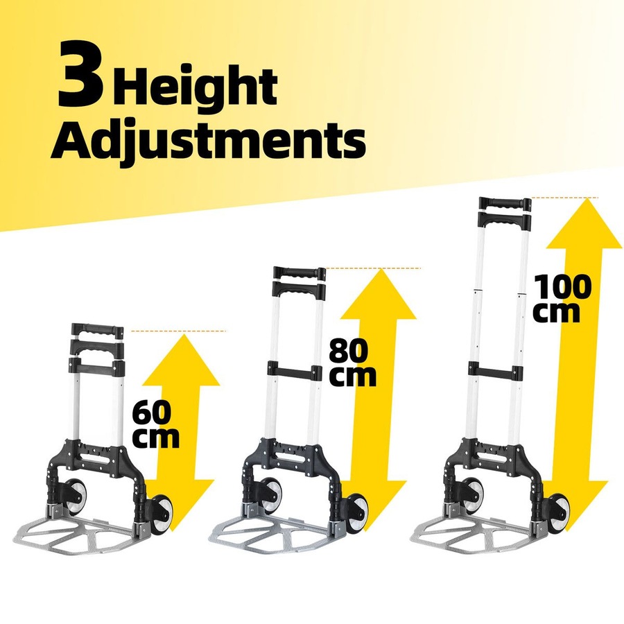 Folding Dolly Hand Truck Utility Luggage Cart Shopping Trolley Collapsible Foldable Telescopic Handle Moving Grocery Office Camping Portable Wheels