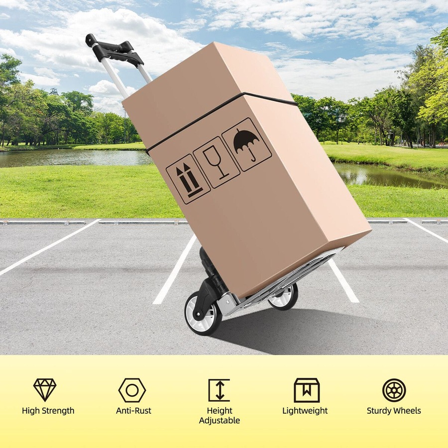 Folding Dolly Hand Truck Utility Luggage Cart Shopping Trolley Collapsible Foldable Telescopic Handle Moving Grocery Office Camping Portable Wheels