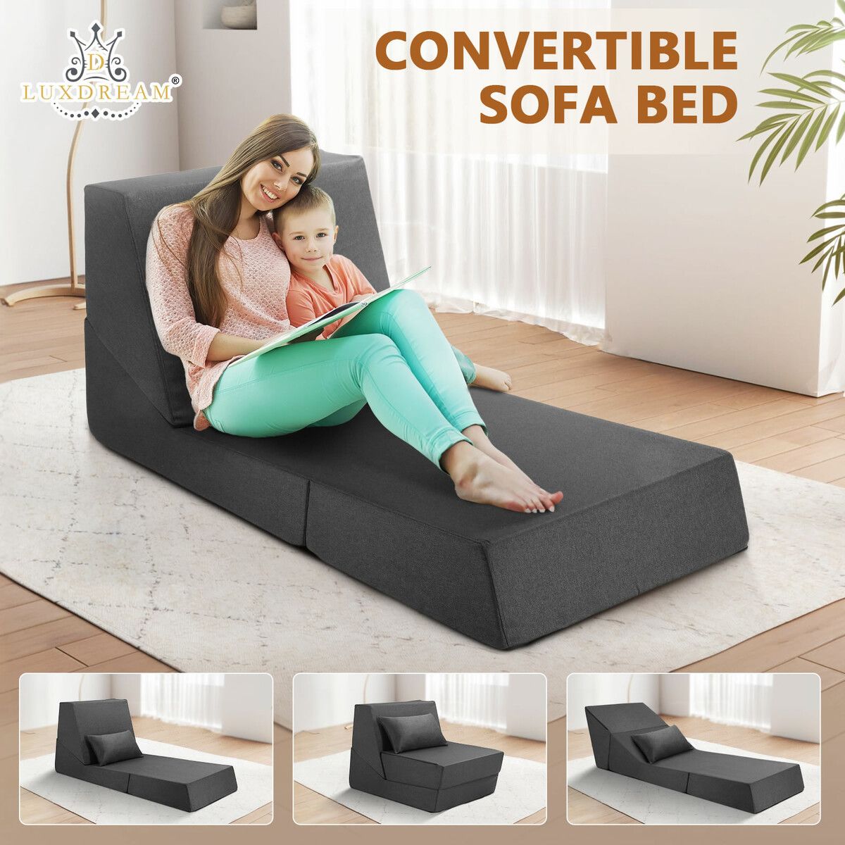 Sofa Bed Lounge Flip Chair Sleeper Chair Bed, 4-in-1 Folding