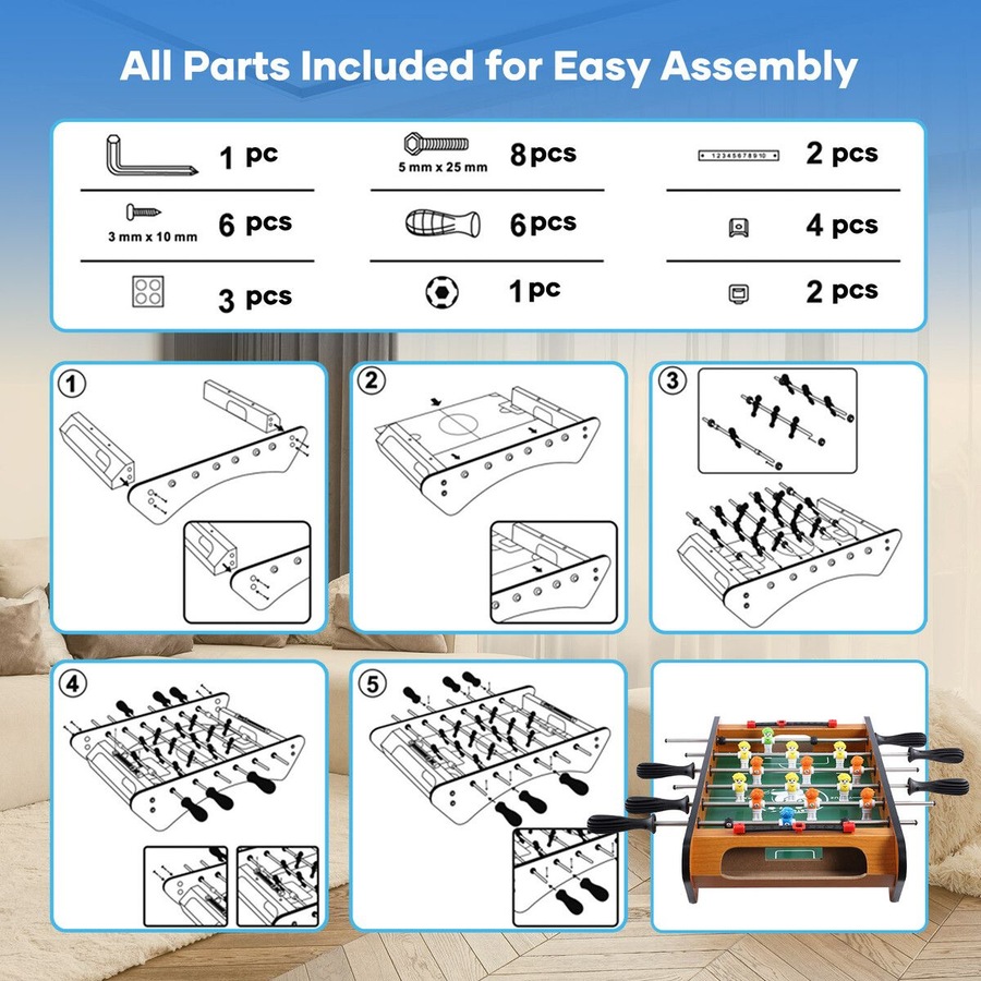 Foosball Table Game Playset Toys Kids Football Shoot Soccer Board Games Play Ground Home Family Night Party Gaming Room Activity Centre Gift 48x24cm