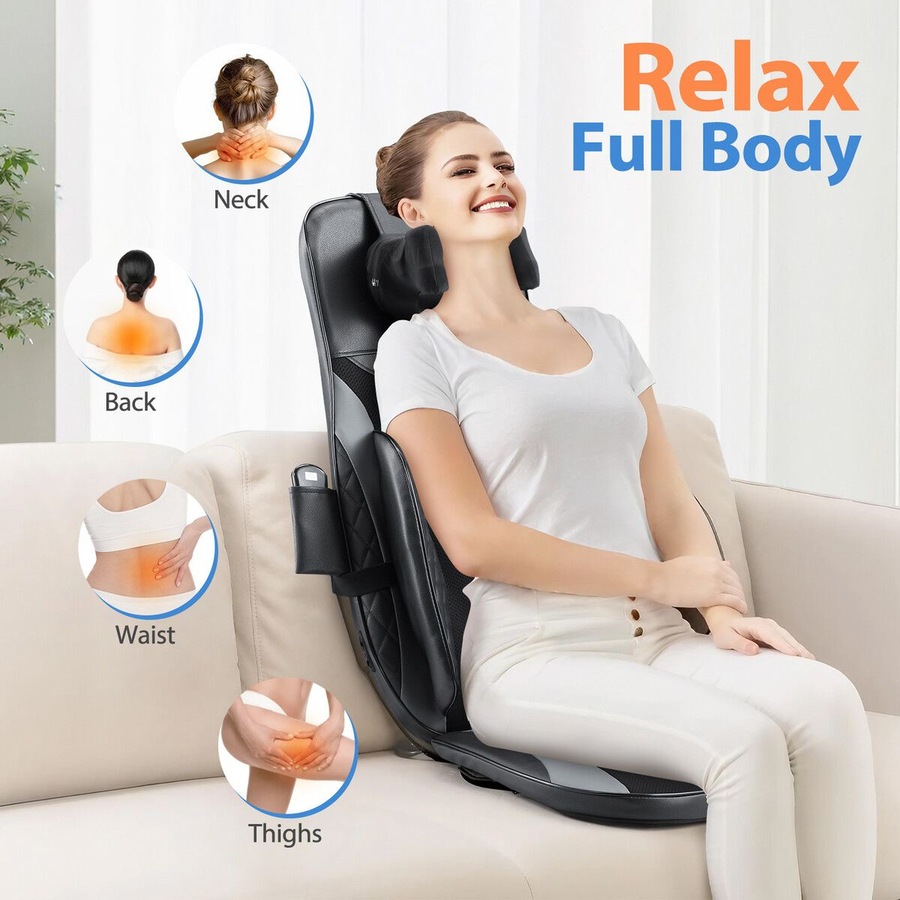 Full Body Massage Cushion Chair Back Neck Massager Seat Shiatsu Massaging Pad Vibration Heat Kneading Rolling with Remote Pillow Homasa