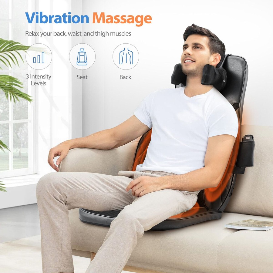 Full Body Massage Cushion Chair Back Neck Massager Seat Shiatsu Massaging Pad Vibration Heat Kneading Rolling with Remote Pillow Homasa
