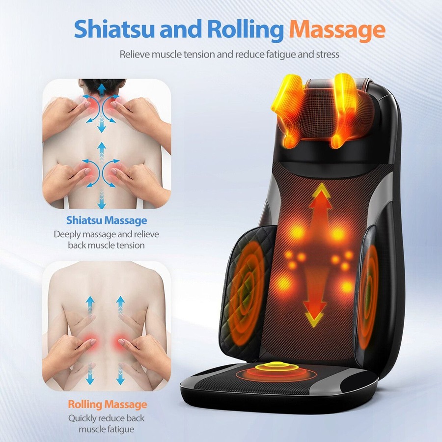 Full Body Massage Cushion Chair Back Neck Massager Seat Shiatsu Massaging Pad Vibration Heat Kneading Rolling with Remote Pillow Homasa