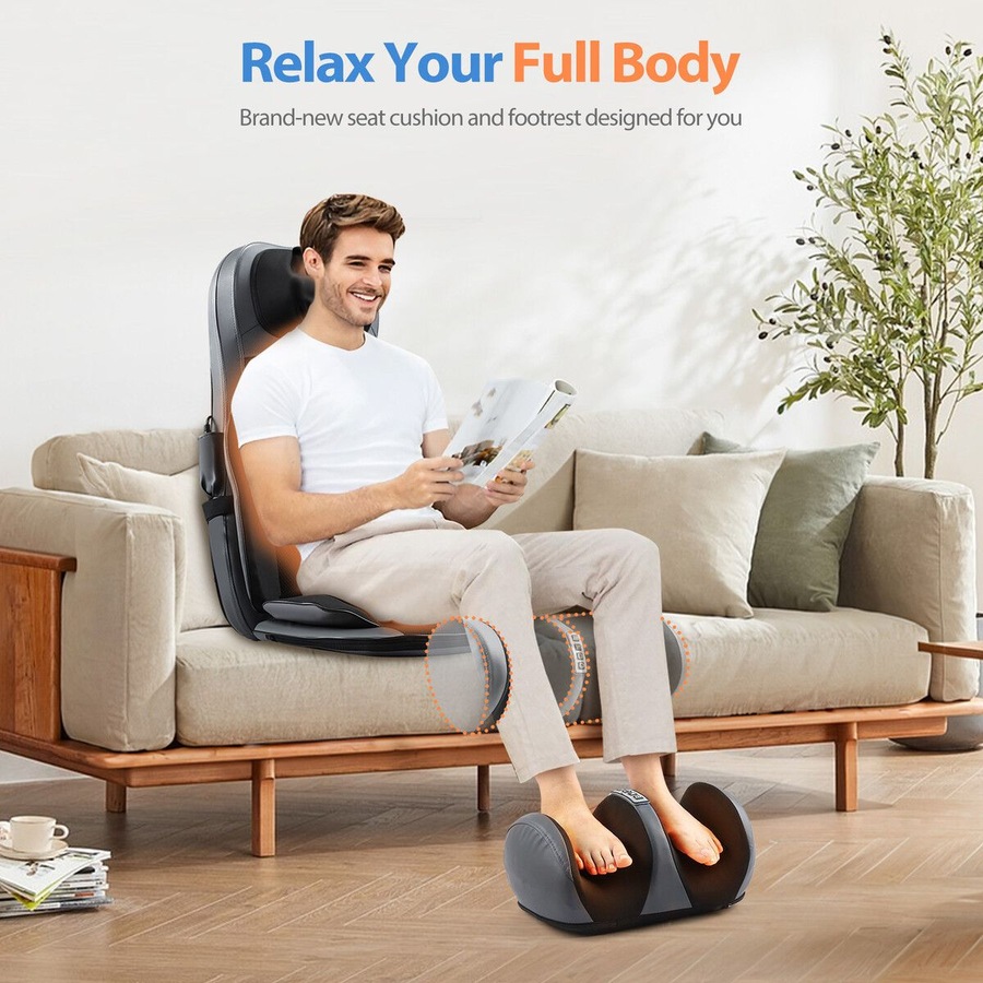 Full Body Massage Cushion Chair Shiatsu Back Neck Massaging Pad Seat Heat Vibration Rolling Kneading with Foot Massager Remote Pillow Homasa