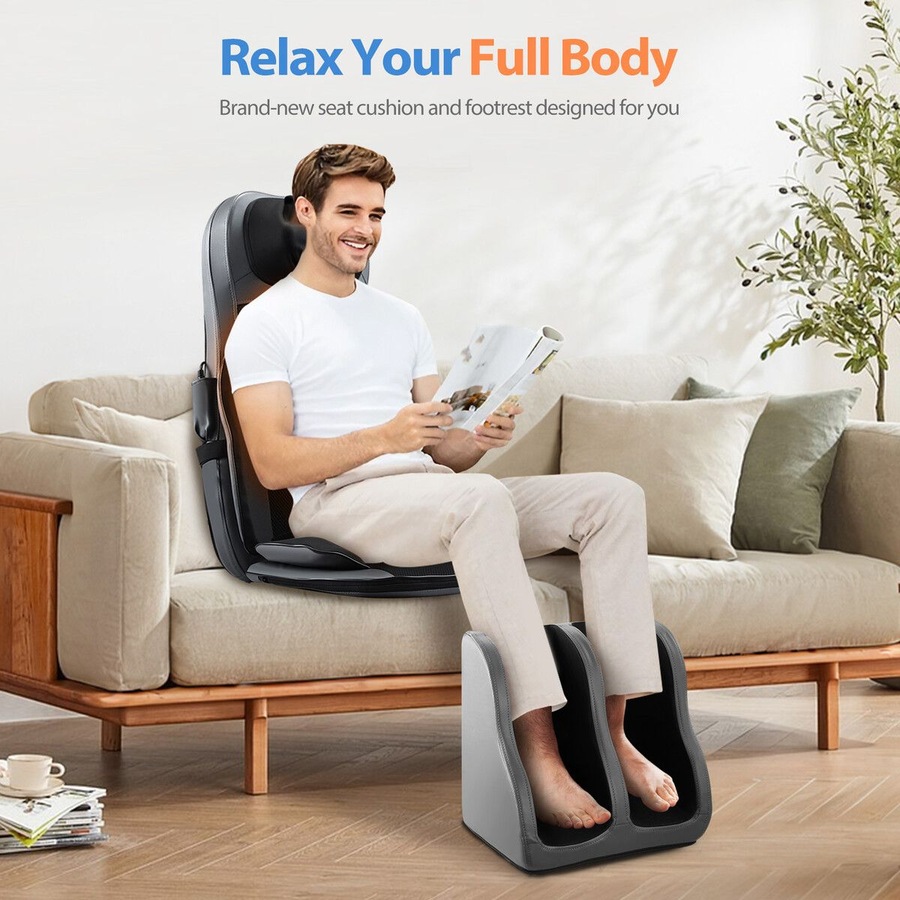 Full Body Massage Cushion Shiatsu Back Neck Massaging Chair Seat Pad Kneading Rolling Vibration Heat with Foot Massager Remote Pillow Homasa