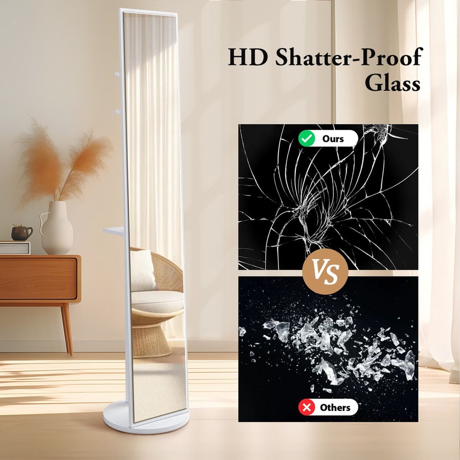 Full Length Mirror Tall Floor Free Standing Body Long Dressing Makeup Hallway Bedroom Coat Rack Vintage Rotatable Storage White 30x20x164cm