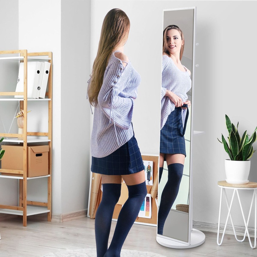 Full Length Mirror Tall Floor Free Standing Body Long Dressing Makeup Hallway Bedroom Coat Rack Vintage Rotatable Storage White 30x20x164cm