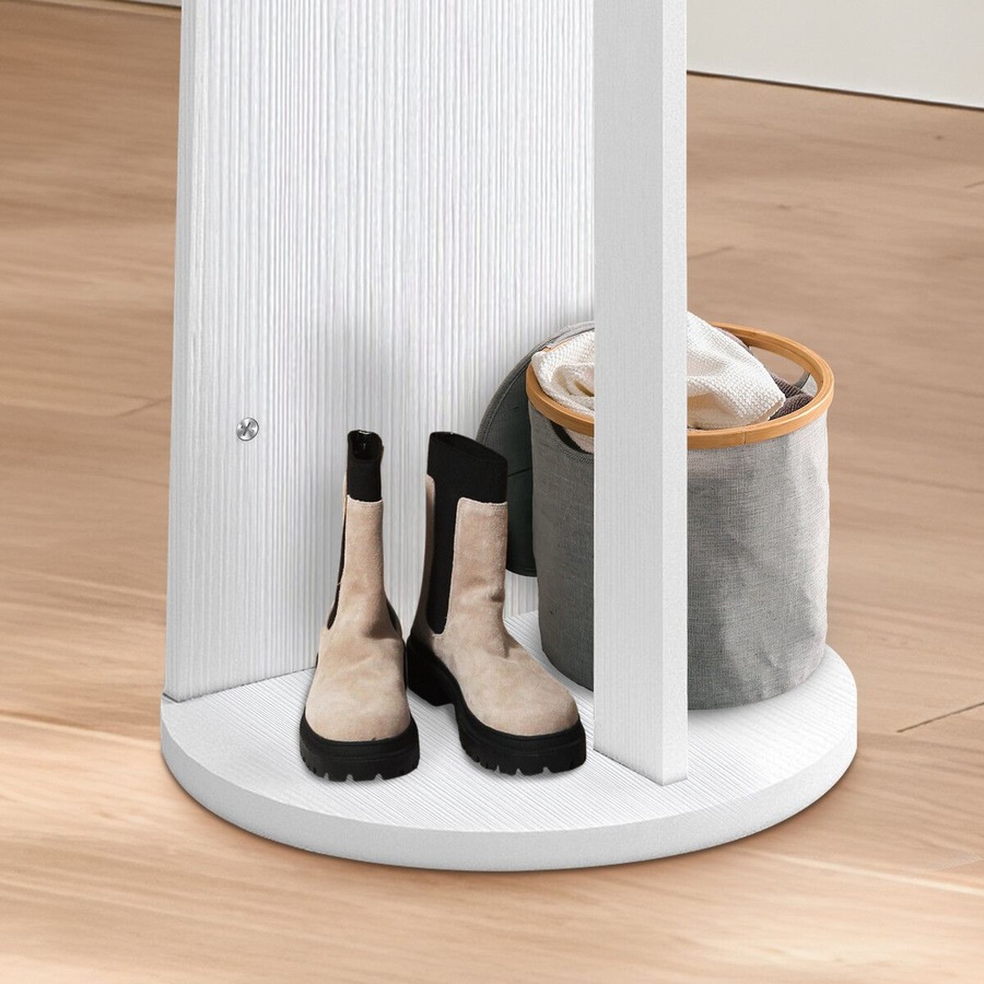 Full Length Mirror Tall Floor Free Standing Body Long Dressing Makeup Hallway Bedroom Coat Rack Vintage Rotatable Storage White 30x20x164cm