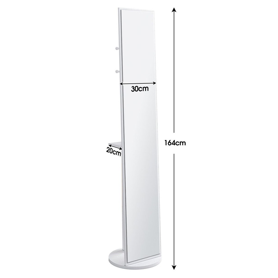 Full Length Mirror Tall Floor Free Standing Body Long Dressing Makeup Hallway Bedroom Coat Rack Vintage Rotatable Storage White 30x20x164cm