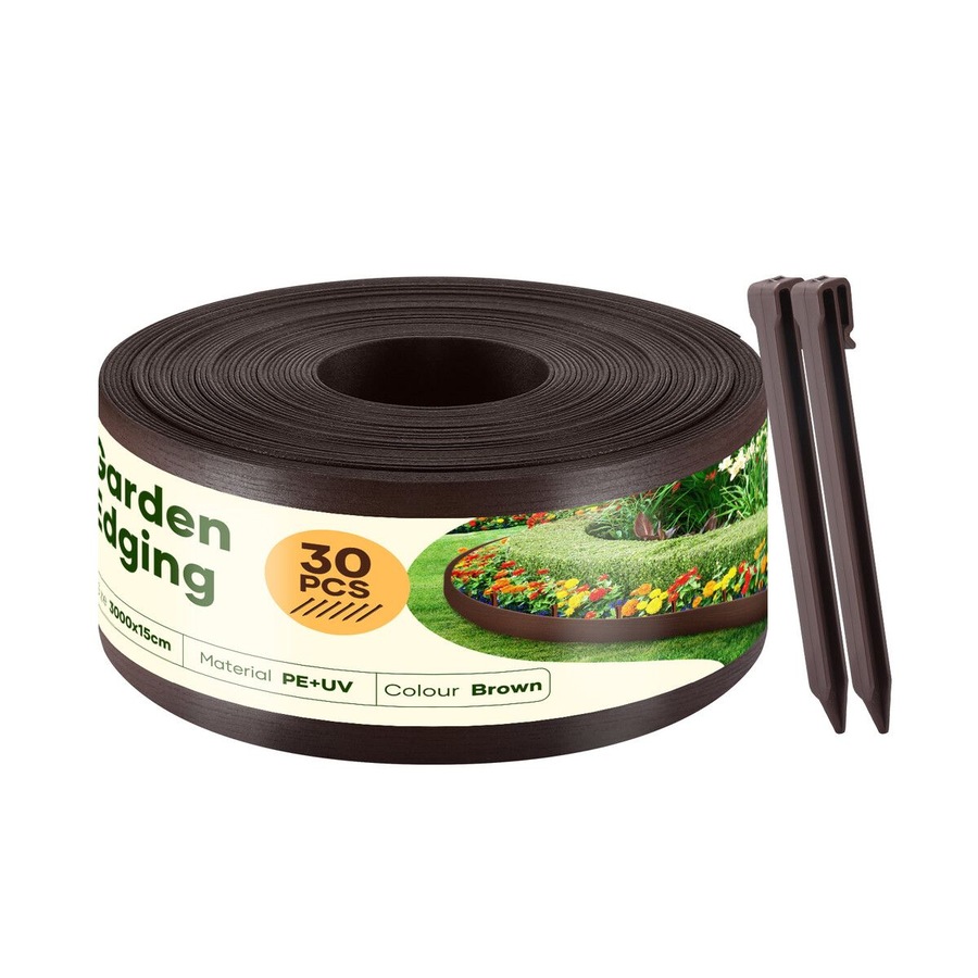 Garden Bed Edging 30mx15cm Lawn Border Landscape Flower Fence Plant Grass Path Driveway DIY Flexible Plastic Barrier Roll Kit