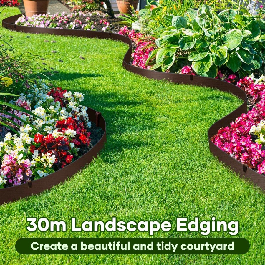 Garden Bed Edging 30mx15cm Lawn Border Landscape Flower Fence Plant Grass Path Driveway DIY Flexible Plastic Barrier Roll Kit