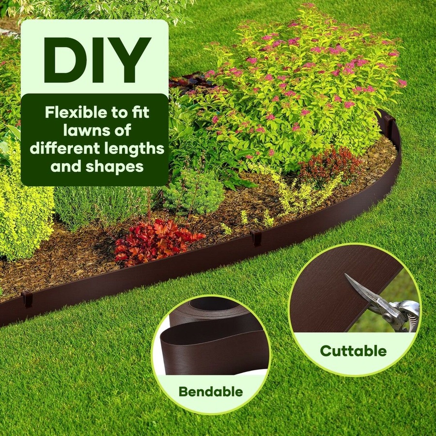 Garden Bed Edging 30mx15cm Lawn Border Landscape Flower Fence Plant Grass Path Driveway DIY Flexible Plastic Barrier Roll Kit