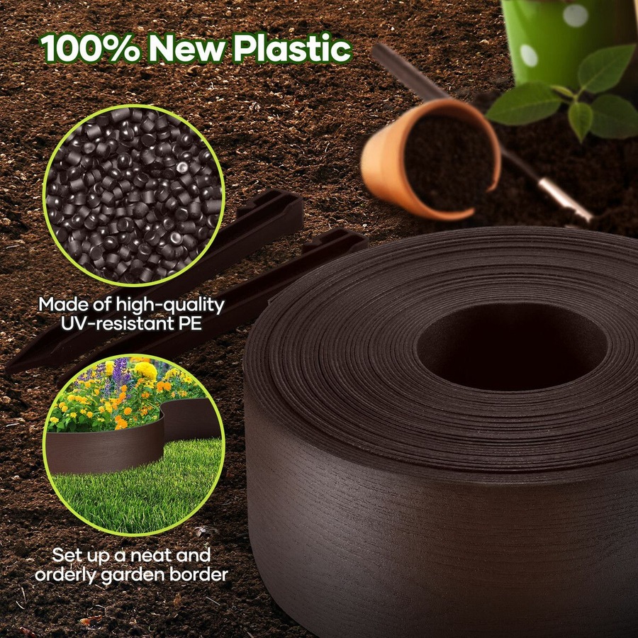 Garden Bed Edging 30mx15cm Lawn Border Landscape Flower Fence Plant Grass Path Driveway DIY Flexible Plastic Barrier Roll Kit