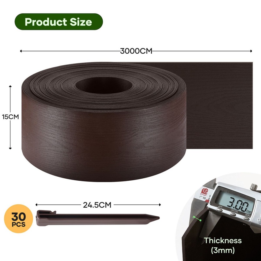 Garden Bed Edging 30mx15cm Lawn Border Landscape Flower Fence Plant Grass Path Driveway DIY Flexible Plastic Barrier Roll Kit