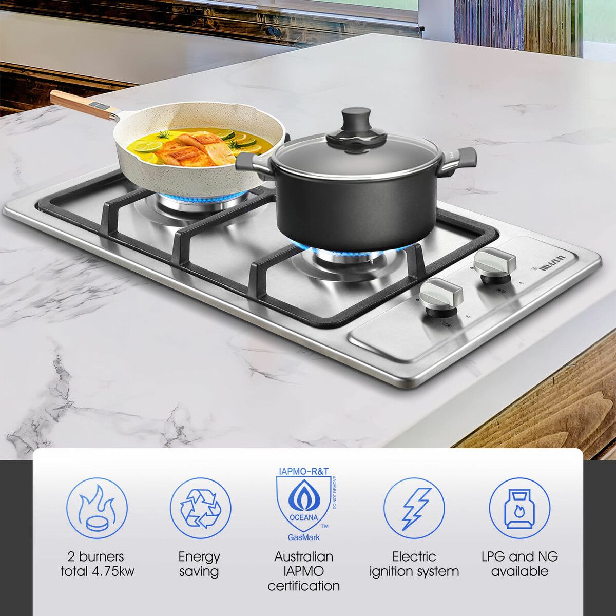 Buy Gas Cooktop 2 Burner Stove Hob Cooker Top Knobs 30cm NG LPG