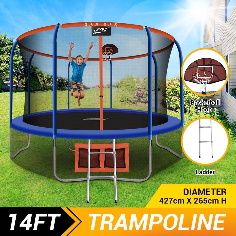 Genki 14ft Round Kids Trampoline with Safety Enclosure