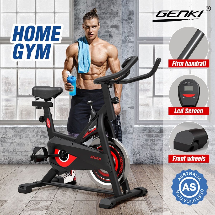 GENKI Fitness Spin Bike Indoor Cycling Home Exercise Adjustable Belt Drive Stationary Bicycle Workout