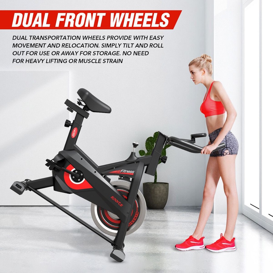 GENKI Fitness Spin Bike Indoor Cycling Home Exercise Adjustable Belt Drive Stationary Bicycle Workout