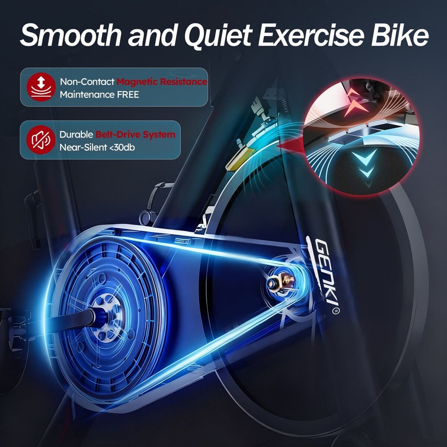 Genki Fitness Spin Bike Indoor Cycling Stationary Bicycle Home Exercise Adjustable Magnetic Workout Aerobic Trainer Pedal Gym Equipment Bluetooth App