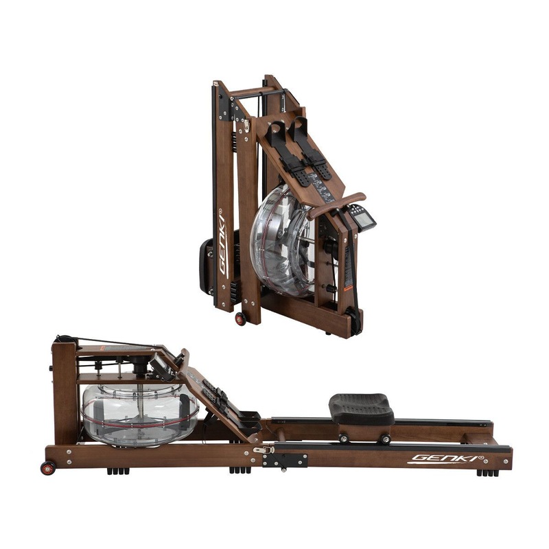 GENKI Foldable Wooden Water Rower Rowing Machine LCD Monitor Water