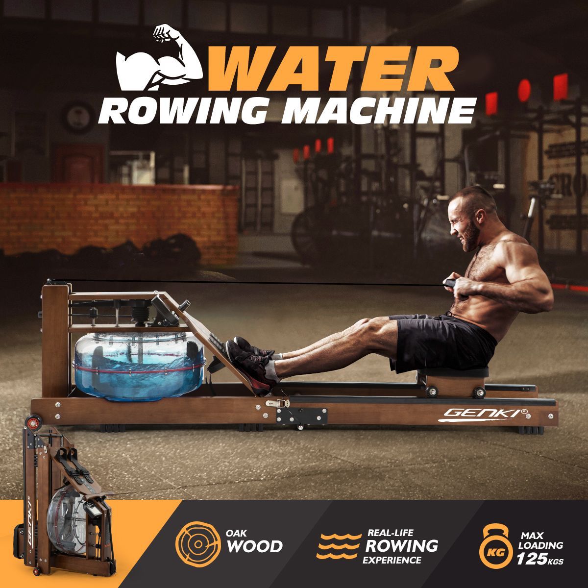 Wood water rowing discount machine