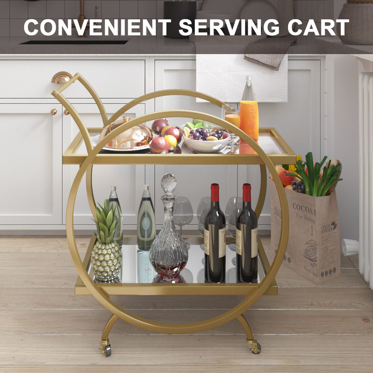 Buy Gold Bar Cart Drinks Trolley Coffee Wine Tea Kitchen Serving