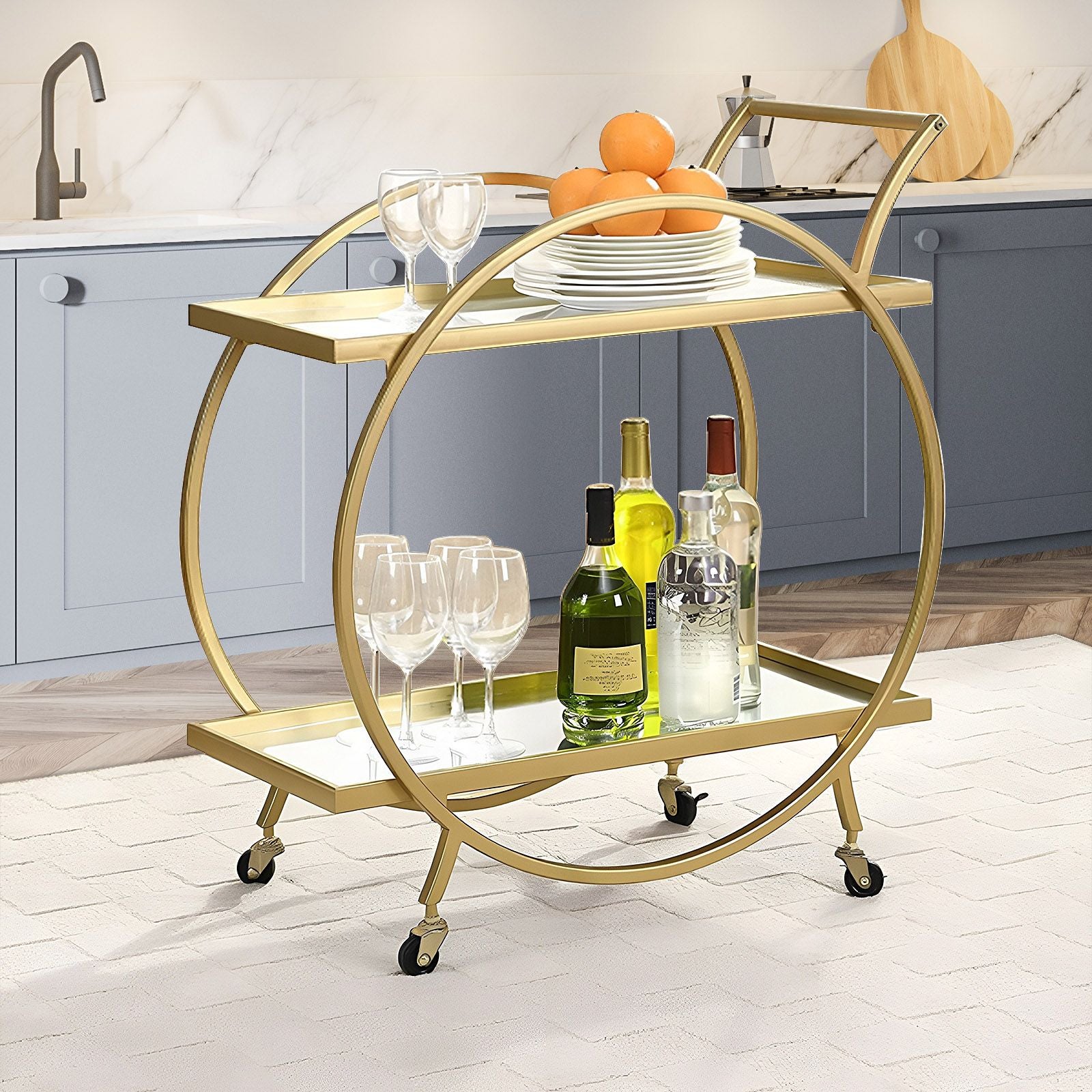 Buy Gold Bar Cart Drinks Trolley Coffee Wine Tea Kitchen Serving