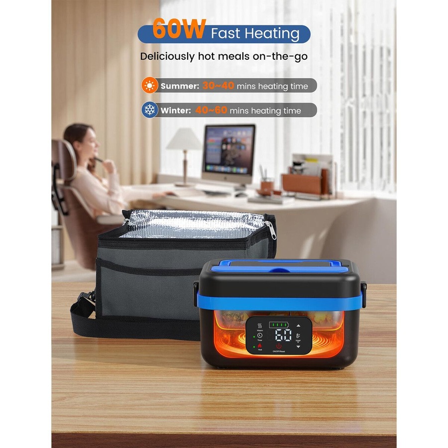 Heated Lunch Box Cordless Rechargeable Food Warmer 16000mAh Battery 1L Smart Reservation Keep Warm Portable Meal Prep Container