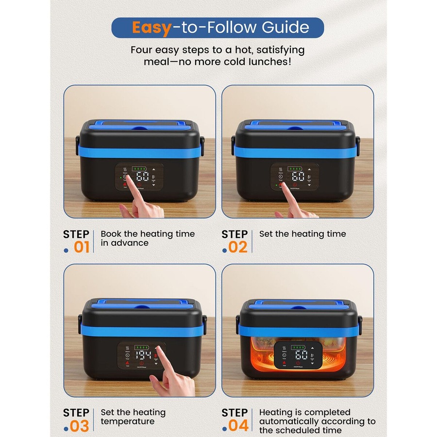 Heated Lunch Box Cordless Rechargeable Food Warmer 16000mAh Battery 1L Smart Reservation Keep Warm Portable Meal Prep Container
