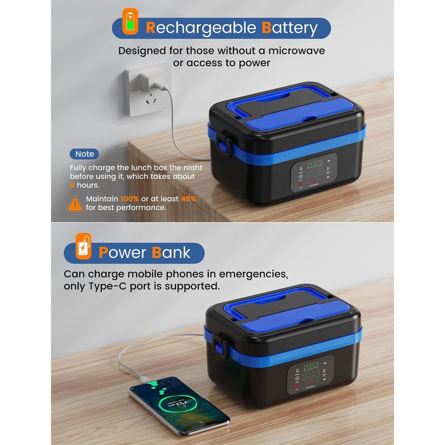 Heated Lunch Box Cordless Rechargeable Food Warmer 16000mAh Battery 1L Smart Reservation Keep Warm Portable Meal Prep Container