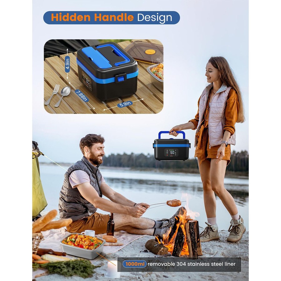 Heated Lunch Box Cordless Rechargeable Food Warmer 16000mAh Battery 1L Smart Reservation Keep Warm Portable Meal Prep Container