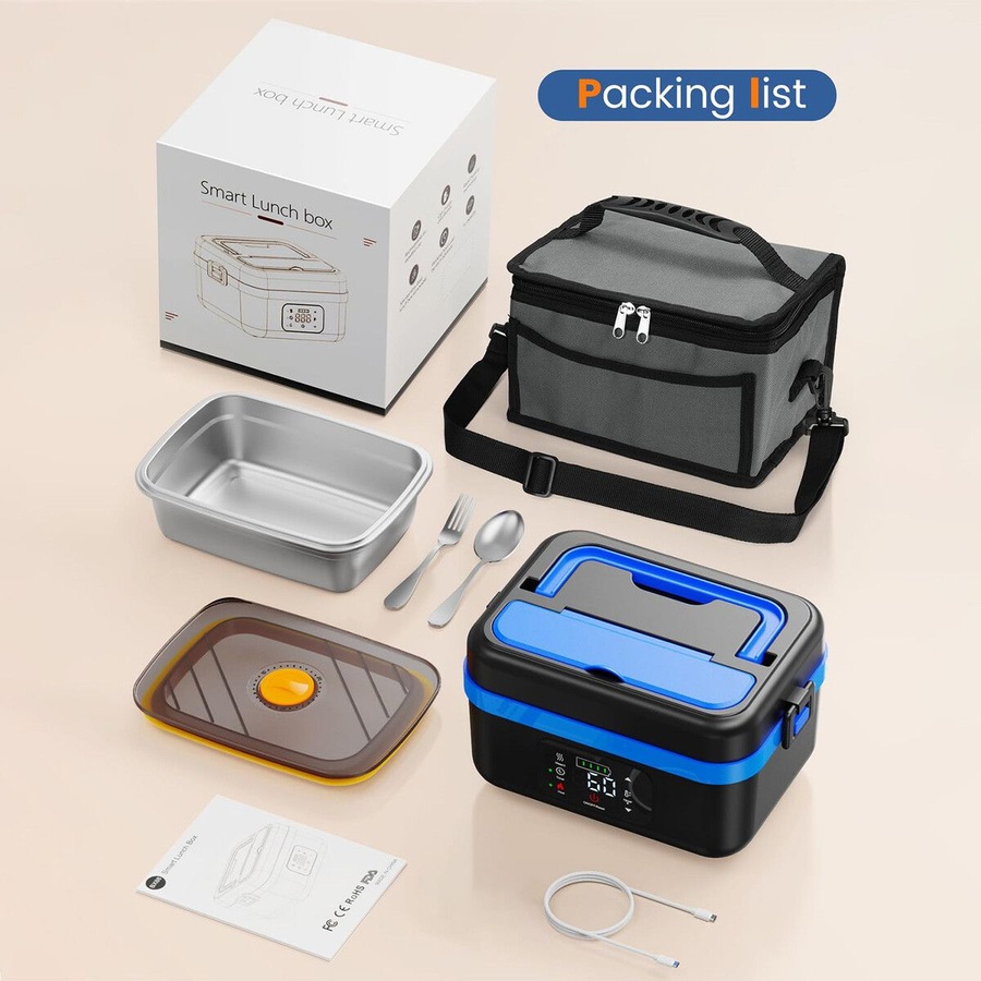 Heated Lunch Box Cordless Rechargeable Food Warmer 16000mAh Battery 1L Smart Reservation Keep Warm Portable Meal Prep Container
