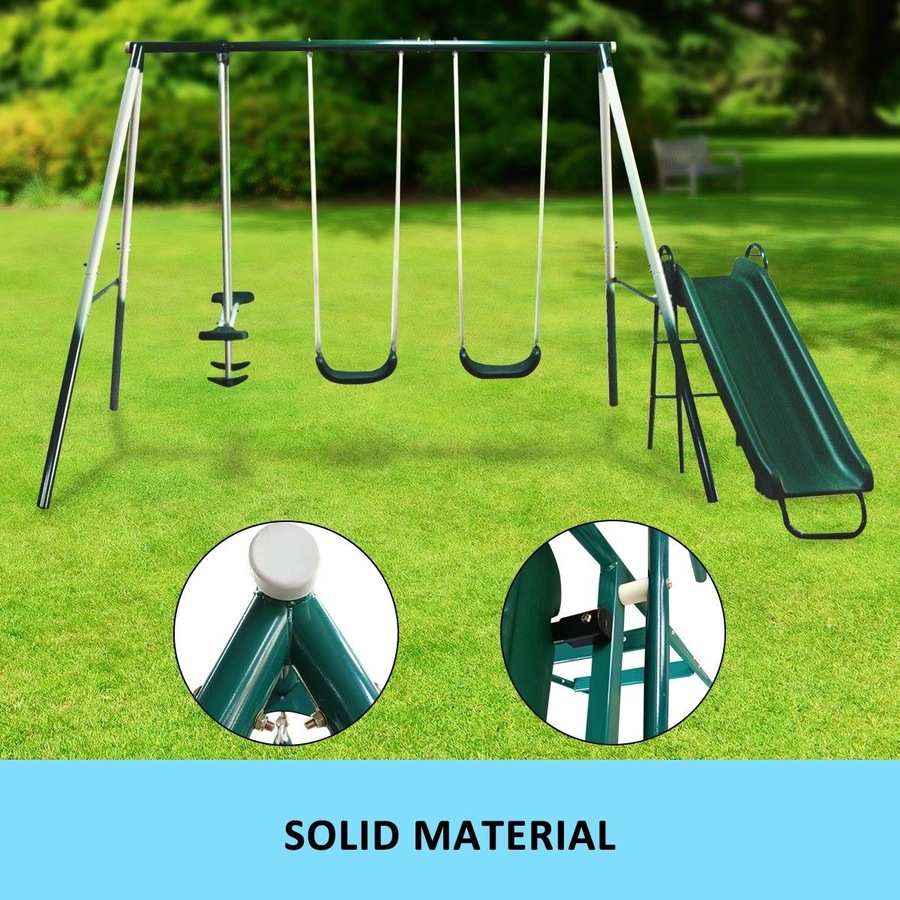Kid Swing Slide Set Playground Outdoor Playset Equipment Child Backyard Fun with 2 Swing Seats 1 Glider