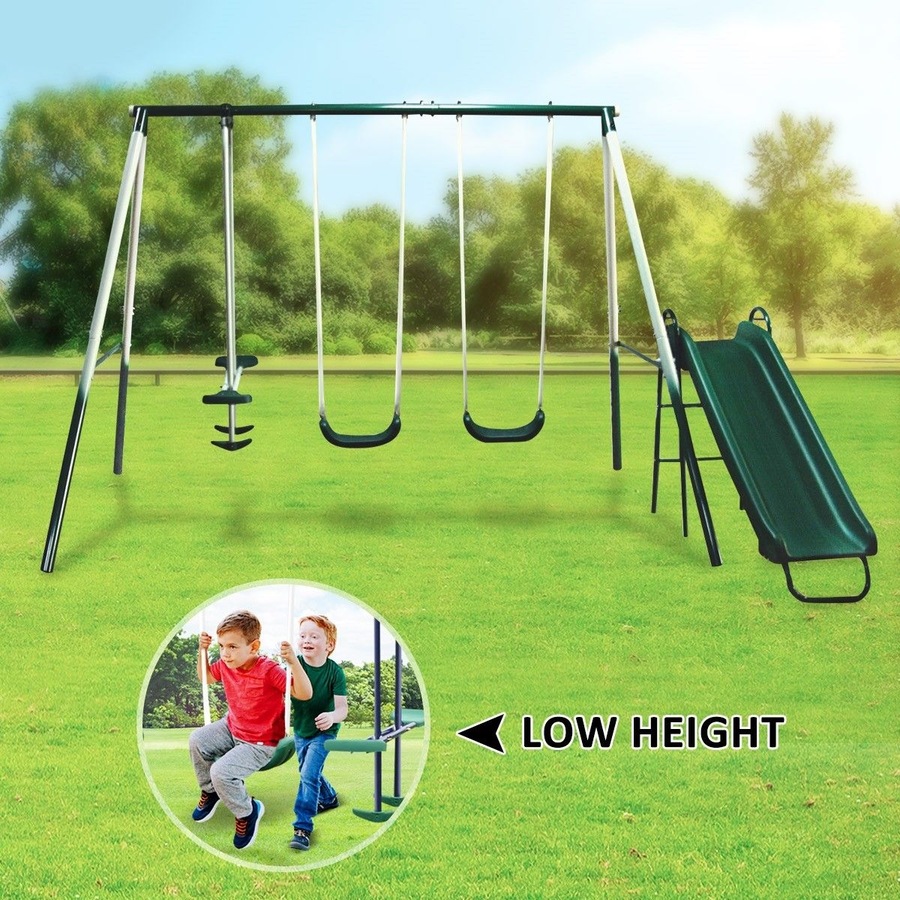 Kid Swing Slide Set Playground Outdoor Playset Equipment Child Backyard Fun with 2 Swing Seats 1 Glider