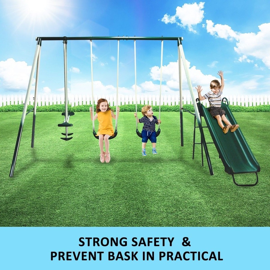 Kid Swing Slide Set Playground Outdoor Playset Equipment Child Backyard Fun with 2 Swing Seats 1 Glider