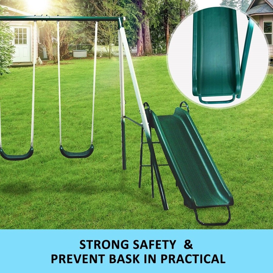 Kid Swing Slide Set Playground Outdoor Playset Equipment Child Backyard Fun with 2 Swing Seats 1 Glider