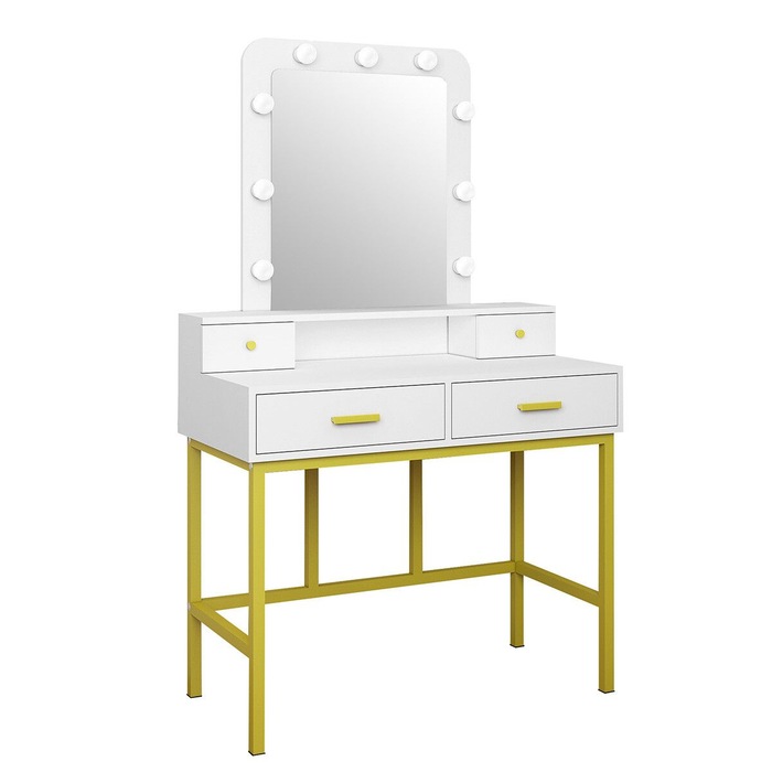 13 Drawers Mirrored See Through Vanity Table with Clear Glass Top MyDeal