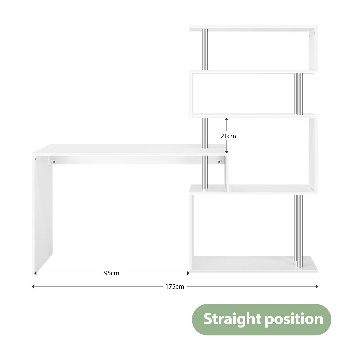 Home Office Computer Desk Corner Table Tier Bookshelf Storage L-Shaped Rotating Table White